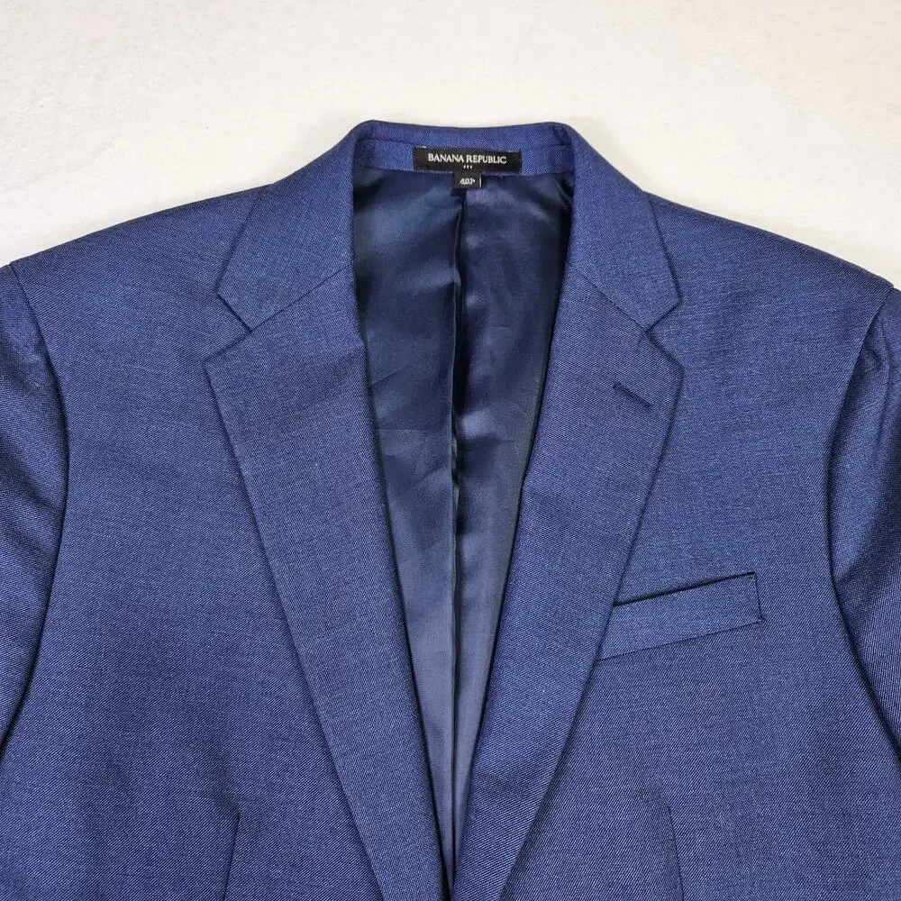 Banana Republic Mens Sharkskin Blazer Slim Fit Jacket 40R Navy Blue Stretch NEW